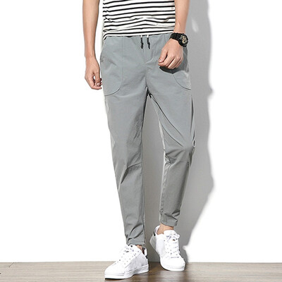 

Tailored Mens Fashion Summer Casual Solid Pocket Drawstring Cotton Long Pants Trouser