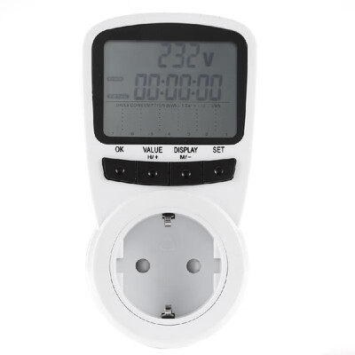 

EU Plug Digital LCD Electric Power Energy Meter Voltage Wattage Current Monitor Consumption Cost Analyzer Overload Protection