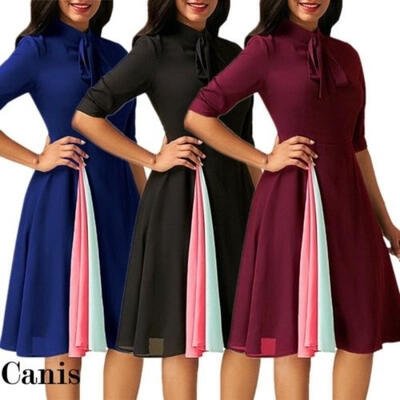 

Women Party Wear Vintage Dress Ladies Strappy Bowknot Evening Prom Swing Dress T