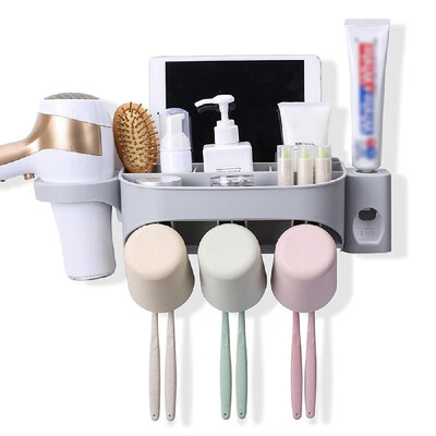

Multi-functional Wall-mounted Toothbrush Holder & Automatic Toothpaste Dispenser Hair Dryer Rack Storage Organizer with 234 Cups