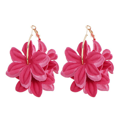 

New 4 Colors Fabric Flower Hoop Earrings Girl Women Party Ear Jewelry Gift