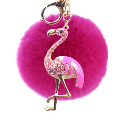 

Flamingo Keychain Rex Rabbit Fur Ball Exquisite Accessories Car Keychain