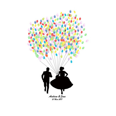 

Couple Running Balloon Design Wedding Signature Fingerprint Tree DIY Anniversary Fingertip Painting