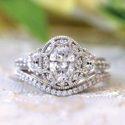 

New Silver Color Ring Zircon Wedding Engagement Ring Set Unique Fashion for Women