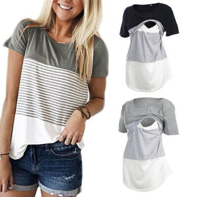 

2XL New Women´s Summer Loose Top Stripe Blouse Tee Ladies Casual Tops T-Shirt