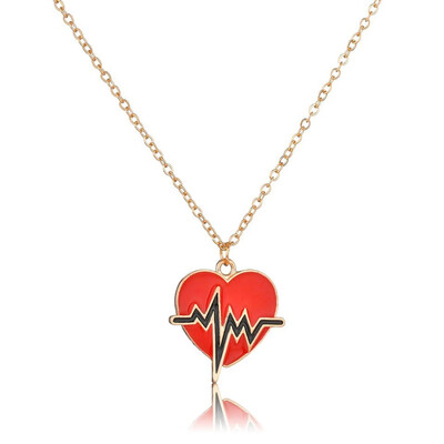 

2019 Women Fashion Pendant Necklace Red Heart With ECG Fashion Romantic Necklace Trendy Wedding Jewelry Pendant & Necklace