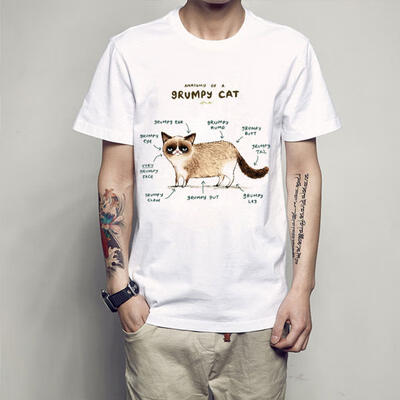 

Animal Analytical Creative Pattern Grumpy Cat Anatomy Short Sleeve T-Shirt
