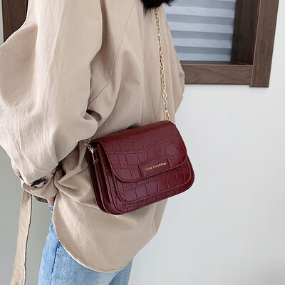

Retro chic chain bag female 2019 new wave Korean fashion wild crocodile pattern shoulder slung small square bag