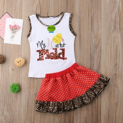 

Hot Girls Kids Summer Sleeveless Vest Tops Grid Skirt
