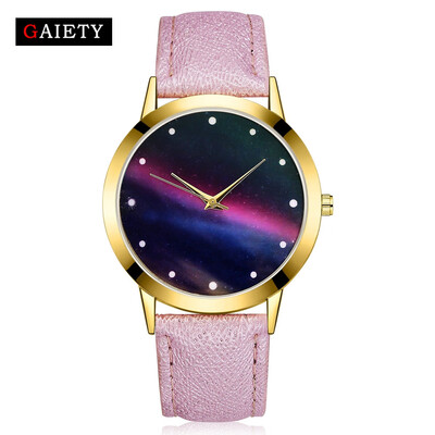 

〖Follure〗Women Fashion Starry Sky Leather Band Analog Quartz Round Wrist Watch Watches BK