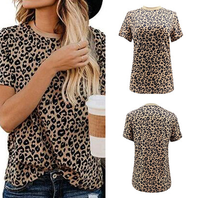 

Summer Womens Leopard Printed Top Short Sleeve Round Neck Ladies Casual T-Shirt