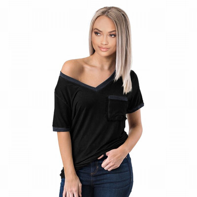 

Straight T-Shirt womens V-neck Short Sleeve Tunic