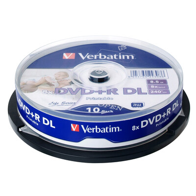 

Verbatim DVDR DL 85GB 8X 10Pk Spindle White Wide Inkjet Printable Recordable Media Disc Double Dual Layer Blank Compact Write DV