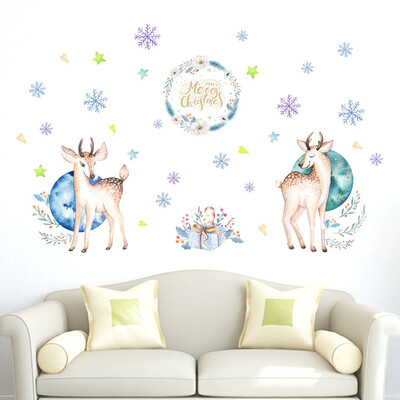 

〖Follure〗Christmas Hand-Painted Deer PVC Sticker Wall Sticker Living Room Decoration
