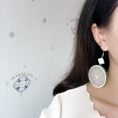 

2019 New Womens Hot Fashion Geometric Round Acrylic Earrings Fruit Series Orange Lemon Sliced Drop Earrings For Women Jewelry