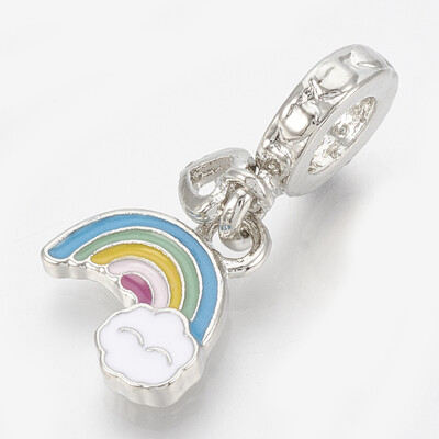 

Alloy Enamel European Dangle Beads Large Hole Pendants Rainbow Platinum Colorful 23mm Hole 5mm
