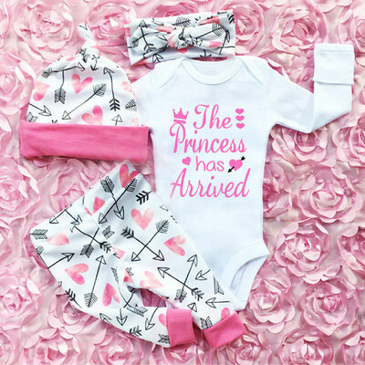 

4PCS Newborn Infant Baby Girl Outfits Clothes Set Romper BodysuitPants Leggings