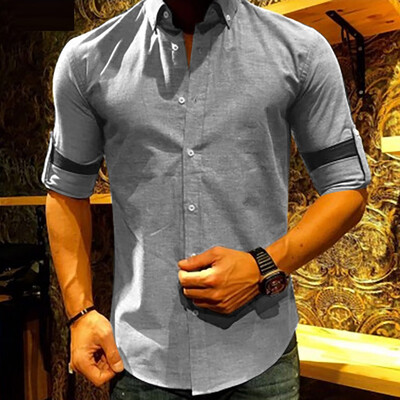 

Tailored Mens Baggy Cotton Linen Solid Long Sleeve Button Retro T Shirts Tops Blouse