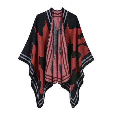 

Women Poncho Cardigan Sweater Contrast Color Geometry Cashmere Capes Shawl Scarf Outerwear