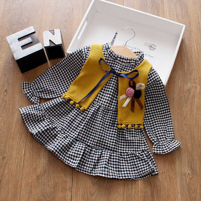 

Newborn Baby Girls Bow Tie Plaids Princess DressWaistcoat Outfits Clothes Set