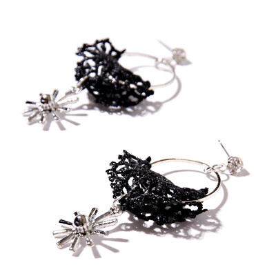 

Fashion Hollow Flower Black Lace Charm Earrrings Women Vintage Jewelry Silver Drop Earring