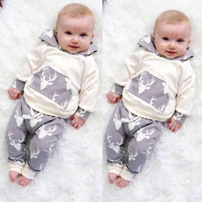 

Toddler Kids Baby Boys Clothes Deer Hooded Tops Jacket Pants Outfits 2PCS Set