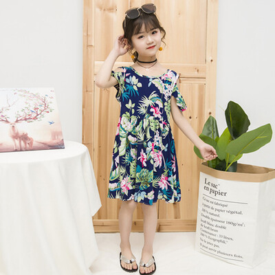 

Children Kids Girls Short Sleeve Dot Print Floral Princess Off Shoulder Dress