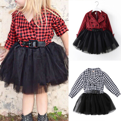 

Xmas Gift 1PC Sweet Toddler Baby Girls Princess Party Prom Tulle Checked Dresses