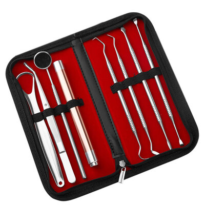 

8pcs Oral Care Set Stainless Steel Hygiene Tooth Scraper Plaque Remover Dental Scaler Mouth Mirror Kit