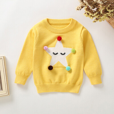 

Toddler Infant Baby Girls Boy Hair Ball Five-Pointed Star Sweater Tops