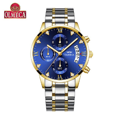 

OLMECA 0878M Men Quartz Watch Stainless Steel Band Fashion Multifunction Wristwatch 3ATM Luminous Display Chronograph Calendar Dat
