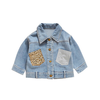 

Spring Autumn Casual Fashion Baby Girl Long Sleeve Leopard Denim Jacket Kids Outerwear
