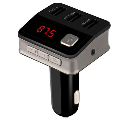 

Black & White BC12 3 USB Ports Multifunctional LED Display Handfree Car Vehicles Charger Bluetooth MP3 Player FM Transmitter
