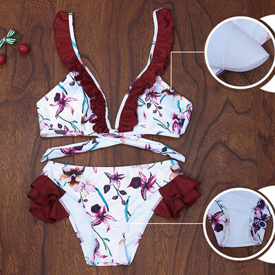 

Roseonmyhand Sexy String Bikini Strips Bra Swimsuit Swimwear Beachwear Women Printing Bikini
