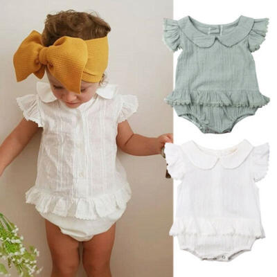 

Newborn Baby Girl Ruffle Solid Color Romper Bodysuit Jumpsuit Outfits Sunsuit