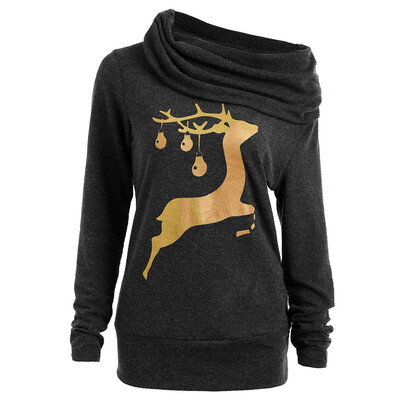 

Elk Deer Print Cowl Neck Pullover Sweatshirt