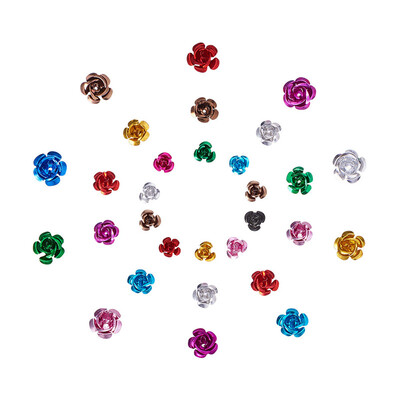 

PH PANDAHALL 600 Pieces Mixed Color 3-Size Aluminum Rose Flower Tiny Metal Beads