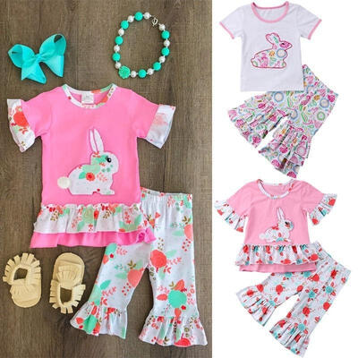 

Toddler Baby Girls Easter Bunny Top Blouse Pants Leggings Kids Outfits Clothes