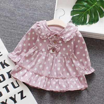 

Toddler Kids Baby Girls Cute Dress Polka Dot Cotton Long Sleeve Dresses Casual Skirt