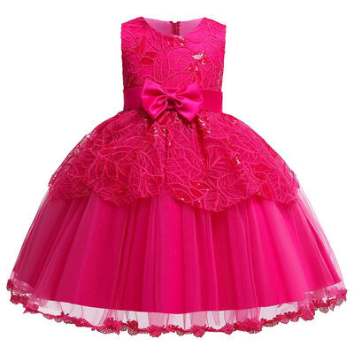 

Print Dress Sleeveless O-neck Children Mesh Bowknot Princess A-line Dresses