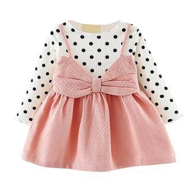 

Fashion Baby Girls Dresses Cotton Long-sleeved Baby Princess Dresses Childrens Clothing Spring Fake 2pcs Dresses 0-4Y