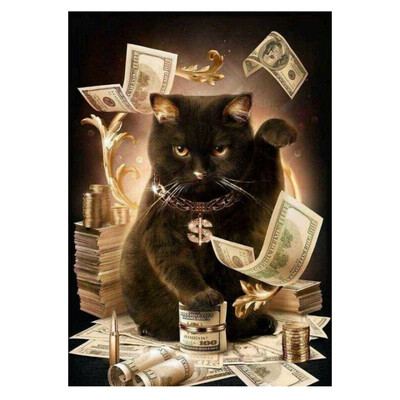 

3D Diy Diamond Painting Cat With Cash Full Square Rhinestones Cross Stitch Crystal Mosaic Embroidery Home Decoration