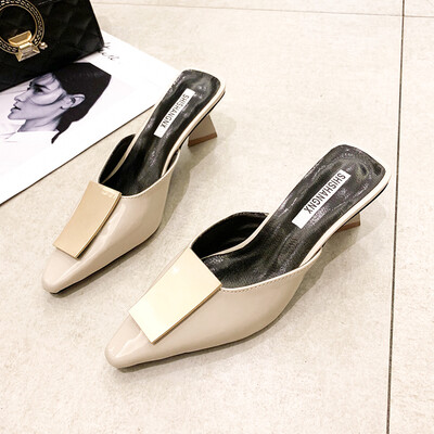

Pointed half slippers women wear summer fashion thick heels high heels Muller half braces shoes high heels half support sh