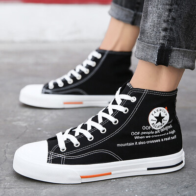 

Summer high mens shoes Korean fashion Joker junior high school students black autumn canvas shoes