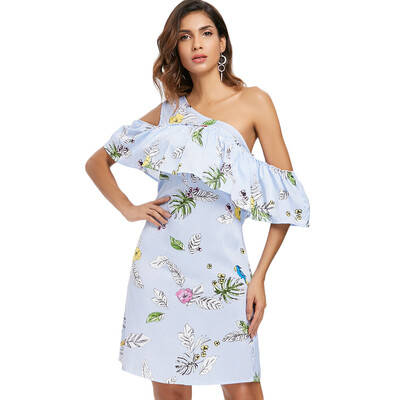 

One Shoulder Stripe Floral Dress