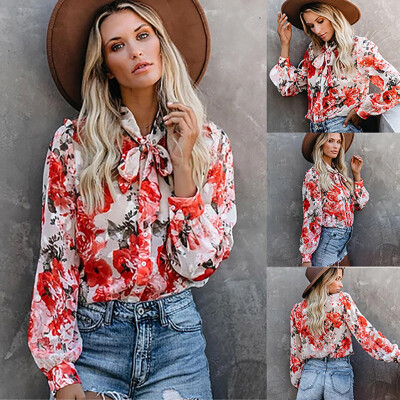 

Tailored Womens Ladies Autumn Loose Slim Rose Print Long Sleeve Blouse Tops Shirt