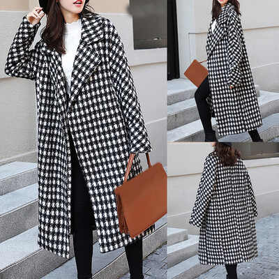 

Toponeto Women Work Plaid Vintage Winter Office Long Sleeve Button Woolen Jacket Coat