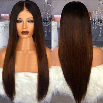 

Tailored Fashion Synthetic Long Gradient Black Brown Straight Natural Hair Full Wigs