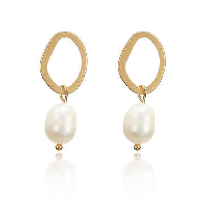 

F36 Elegant Matte Metal Gold Square Heart Triangle Geometric Irregular Natural Imitation Pearl Drop Earrings For Women Girl