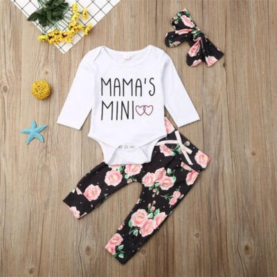 

3PCS Newborn Infant Baby Girl Clothes Jumpsuit Romper Bodysuit Pants Outfits Set